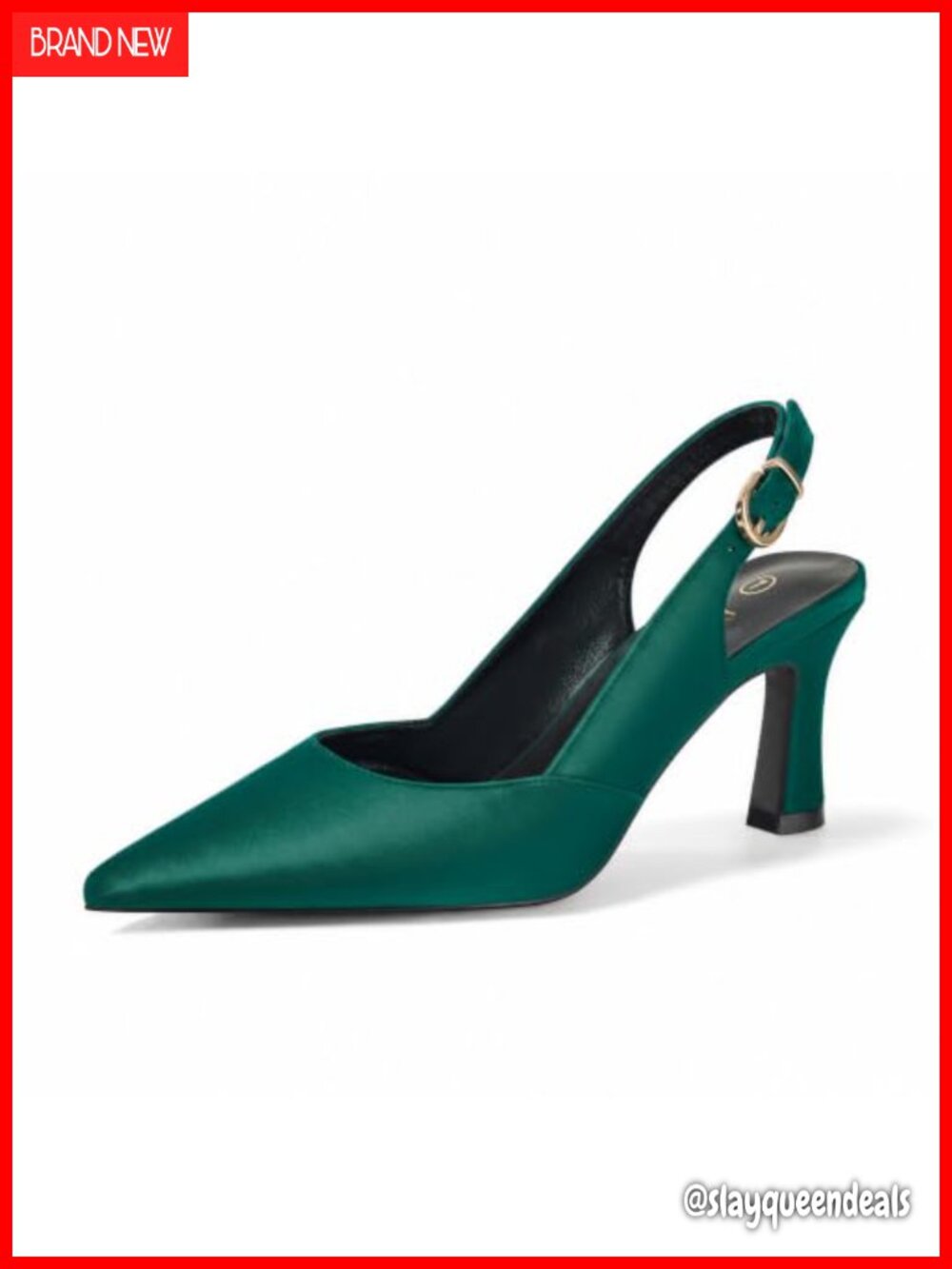 Womens Lambskin Insole Slingback Pointed Toe Block Heel Pumps